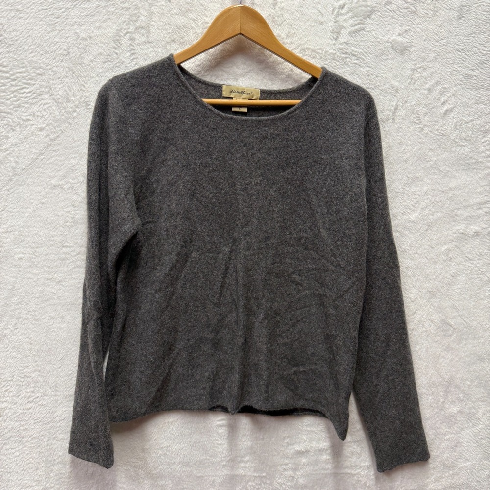 Eddie Bauer 100% Cashmere Sweater Womens Large Charcoal Gray Preppy Pullover